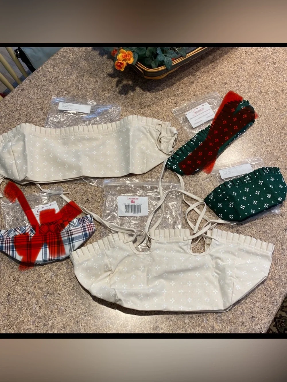3 Longaberger Fabric Liners-Bags Marked Med Chore,Flower Pot and Tea Liners ONLY